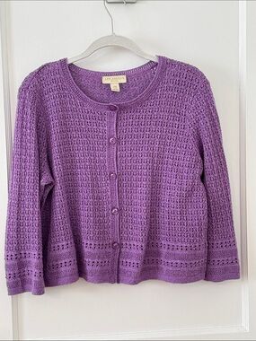 New! Lovely Lavender Crochet Button-Front Cropped Cardigan from Appleseed's, PM